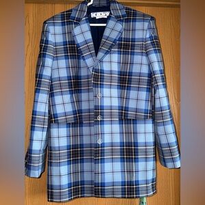 Off-White Blue Plaid Single-Breasted Blazer
